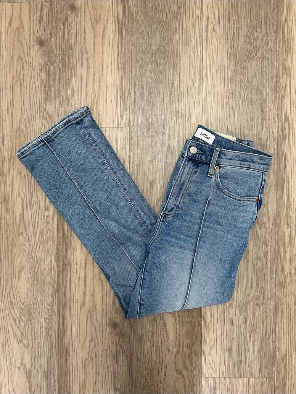 Pistola Lennon Crop Boot Jeans Size 27 High Rise Pintuck Medium Wash
